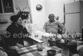 Pablo Picasso at the birthday dinner for Jacqueline (24.2.66). Mas Notre-Dame-de-Vie, Mougins 1966. - Photo by Edward Quinn