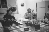 Pablo Picasso at the birthday dinner for Jacqueline (24.2.66). Mas Notre-Dame-de-Vie, Mougins 1966. - Photo by Edward Quinn
