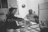 Pablo Picasso at the birthday dinner for Jacqueline (24.2.66). Mas Notre-Dame-de-Vie, Mougins 1966. - Photo by Edward Quinn