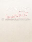 Authorization by Pablo Picasso for Edward Quinn for a film. Mougins le 20.11.69 - Photo by Edward Quinn
