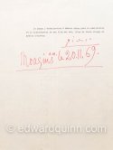 Authorization by Pablo Picasso for Edward Quinn for a film. Mougins le 20.11.69 - Photo by Edward Quinn