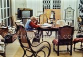 Pablo Picasso working on the etching "Les coulisses du tableau: odalisque et peintre", 1970. Mas Notre-Dame-de-Vie, Mougins 1970. This photo sequence was made during the making of Quinn’s film "Pablo Picasso l' homme et son oeuvre". "When Pablo Picasso was eighty-nine he asked Quinn to film him making a drypoint in order to demonstrate the steadiness of his hand". (Quinn in conversation with Marilyn McCully 1983) - Photo by Edward Quinn