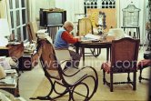 Pablo Picasso working on the etching "Les coulisses du tableau: odalisque et peintre", 1970. Mas Notre-Dame-de-Vie, Mougins 1970. This photo sequence was made during the making of Quinn’s film "Pablo Picasso l' homme et son oeuvre". "When Pablo Picasso was eighty-nine he asked Quinn to film him making a drypoint in order to demonstrate the steadiness of his hand". (Quinn in conversation with Marilyn McCully 1983) - Photo by Edward Quinn