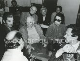 Premiere of Edward Quinn's documentary "Pablo Picasso - a portrait". From left Edward Quinn, Pablo Picasso, Jacqueline. In the backround Aldo Crommelynck, Georges and Suzanne Ramié. Cannes 1970. Photographer unknown - Photo by Edward Quinn