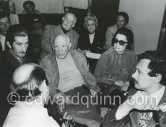 Premiere of Edward Quinn's documentary "Pablo Picasso - a portrait". From left Edward Quinn, Pablo Picasso, Jacqueline. In the backround Aldo Crommelynck, Georges and Suzanne Ramié. Cannes 1970. Photographer unknown - Photo by Edward Quinn