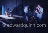 Edward Quinn filming ceramic sculptures. Musée Pablo Picasso, Antibes 1972 - Photo by Edward Quinn