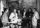 From left: Marcel Duhamel, Jacques Prévert, André Verdet, Edouard Pignon, Mario Prassinos, Alberto Magnelli, exhibition of Mario Prassinos. Nice 1959. - Photo by Edward Quinn
