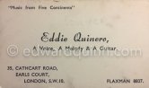 Quinn's business card as musician "Eddie Quinero". About 1948. - Photo by Edward Quinn