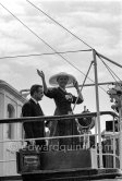 Grace Kelly and Prince Rainier on his yacht Deo Juvante II. She came ashore from the liner S.S. Constitution, which brought her to Monaco for her marriage. Monaco 1956. - Photo by Edward Quinn