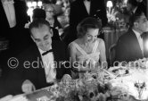 Prince Rainier and Dawn Addams, Aristotle Onassis (right). "Bal à l'opéra", Monte Carlo 6.2.1959. - Photo by Edward Quinn