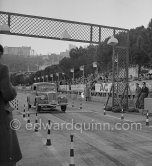 N° 360 Baron Chiaramonte-Bordonaro / Cavaliere S. Biondo on Lancia Aprilia, undergoing the breaking and starting test. Cars will have to accelerate as fast as possible for 200 metres from a standing start, and then pull up in the shortest possible distance, for the cars have to keep a line between the axles. Rallye Monte Carlo 1951 - Photo by Edward Quinn