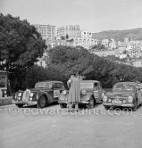 N° 186 Levegh / Marmonier on Talbot Lago Record, N° 325 Malleret / Lauvergnat on Citroën Traction Avant  and N° 337 Collage / Huguet on Simca 8 Sport taking part in the regularity speed test on the circuit of the Monaco Grand Prix. Rallye Monte Carlo 1951. - Photo by Edward Quinn