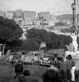 N° 234 McLaughlin / McLaughlin on Riley, N° 107 Kreisel / Perk on Renault 4CV and N° 202 Muller / Denk on Volkswagen taking part in the regularity speed test on the circuit of the Monaco Grand Prix. Rallye Monte Carlo 1951. - Photo by Edward Quinn