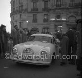 N° 126 Moebius / Bouchard on Porsche 356 1100 in front of Casino Monte Carlo. Rallye Monte Carlo 1954. - Photo by Edward Quinn