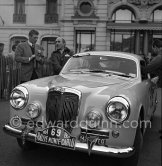 N° 69 Louis Chiron (left) / Basadonna Lancia Aurelia GT, winner of Rallye Monte Carlo 1954, in front of Casino Monte Carlo. - Photo by Edward Quinn