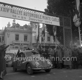 N° 22 Blanssar/Seeless (?) on DKW 900, in front of Casino Monte Carlo. Rallye Monte Carlo 1954. - Photo by Edward Quinn