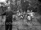 Jean Renoir in the gardens of "Les Collettes" (today Musée Renoir) directing  the film “Le Déjeuner sur l’herbe”, Cagnes-sur-Mer 1959. - Photo by Edward Quinn