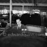 Roberto Rossellini en route to Spain, stopping in Monte Carlo for car repairs. Monte Carlo 1952. Car: 1951 Ferrari 212E Vignale, chassis number 0076E - Photo by Edward Quinn