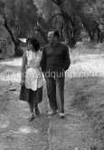 Catherine Rouvel and her husband Georges Rouveyre during a break of the filming of “Le Déjeuner sur l’herbe” (directed by Jean Renoir) at the Auguste Renoir house "Les Collettes". Cagnes-sur-Mer 1959. - Photo by Edward Quinn