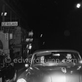 Françoise Sagan arriving for the gala performace of Ballet "Le rendez-vous manqué." Written by Françoise Sagan, directed by Roger Vadim, décor by Bernard Buffet. Grand Théâtre de Monte Carlo 1957. - Photo by Edward Quinn