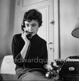 When Françoise Sagan became famous, having written "Bonjour Tristesse", she went to live at Cannes in a room at the Carlton Hotel and worked there on her novel "Un certain Sourire". Cannes 1954. - Photo by Edward Quinn