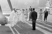 The Shah of Persia and Soraya with the crew of Yacht Chashvar. Nice 1957. - Photo by Edward Quinn