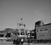 "Olympic Whaler", the whaling ship of Aristotle Onassis. With I-FIMA, prototype of Piaggio P-136. Nice harbor 1952. - Photo by Edward Quinn