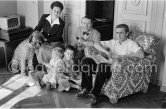 Georges Simenon with his family: wife Denise, children Marie-Jo (2), Jean (6), Marc (16) and poodle Mister. Cannes 1955. - Photo by Edward Quinn