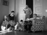 Georges Simenon with his family: wife Denise, children Marie-Jo (2), Jean (6), Marc (16) and poodle Mister. Cannes 1955. - Photo by Edward Quinn