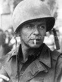 Lt. Sam Loggins (Frank Sinatra) on the set of the film "Kings Go Forth" in the village of Tourrettes-sur-Loup, 1957. - Photo by Edward Quinn