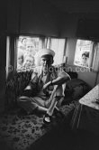 Frank Sinatra in his camper during filming of "Kings Go Forth". Roquebrune, 1957. - Photo by Edward Quinn