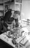 Graham Sutherland at La Villa Blanche, working on an etching. Menton 1976. - Photo by Edward Quinn