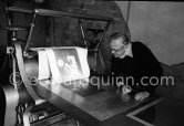 Graham Sutherland at La Villa Blanche, working on an etching. Menton 1976. - Photo by Edward Quinn