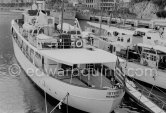 Yacht "Istros". In the background U.S. Navy minesweepers USS "Exploit" (MSO-440) and USS "Fearless" (AM/MSO-442). Monaco harbor 1955. - Photo by Edward Quinn