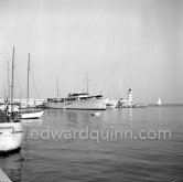 Yacht Trenora being built by Thornycrofts. Monaco harbor 1954. This yacht was ordered by a ‘distinguished English Surgeon in Paris’ named Mr Gerald Stanley. Monaco harbor 1954. - Photo by Edward Quinn